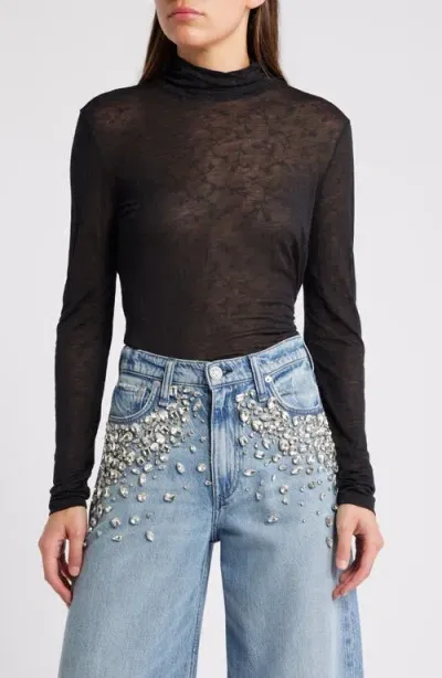 Rag & Bone Valencia Floral Turtleneck Top In Black