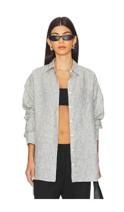 Rag & Bone Ryan Linen Shirt In Beige Stripe