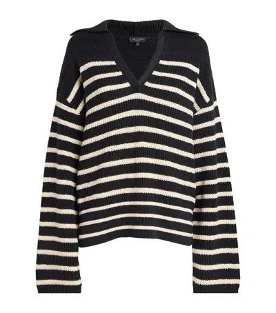 Rag & Bone Striped Jen Polo Sweater In Black