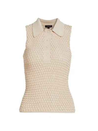 Rag & Bone Women's Georgia Sleeveless Knit Polo Top In Beige