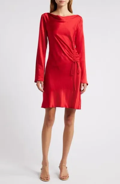 Rails Alessandra Long Sleeve Ruched Satin Dress In Scarlet