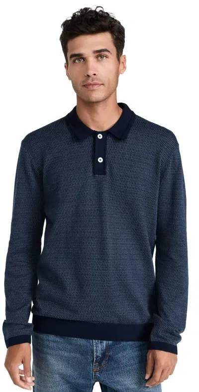 Rails Greenwich Long Sleeve Knit Polo Navy Brocade