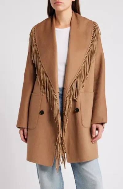 Rails Hugo Double-breasted Fringe Coat In Camel