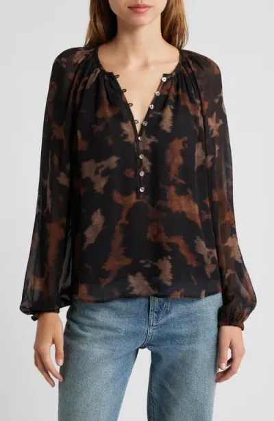 Rails Indi Printed Balloon Sleeve Top In Diffused Sandstone