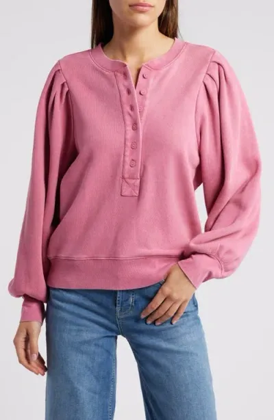 Rails Mariana Balloon Sleeve Cotton French Terry Henley Sweatshirt In Hibiscus