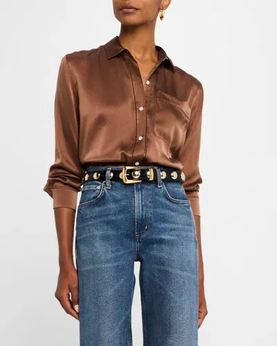 Rails Oak Silk Charmeuse Button-front Shirt In Espresso