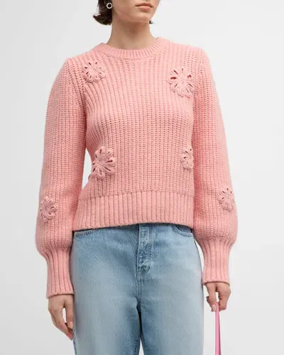 Rails Romy Floral Crewneck Sweater In Pink Crochet Daisies