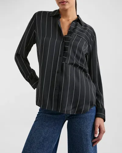 Rails Spencer Striped Silk Blouse In Ink Stripe