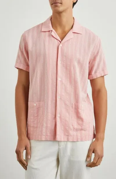 Rails Vice Stripe Short Sleeve Guayabera Shirt In Flamingo