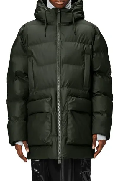 Rains Alta Water Repellent Insulated Cargo Puffer Jacket In Green