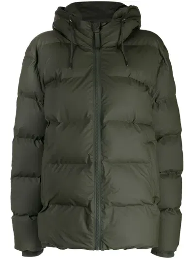 Rains Hooded Quilted Jacket In Green