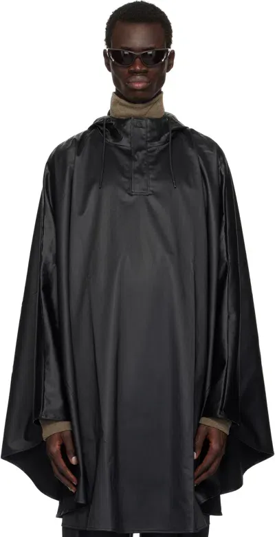 Rains Black Cape Coat In Black Grain