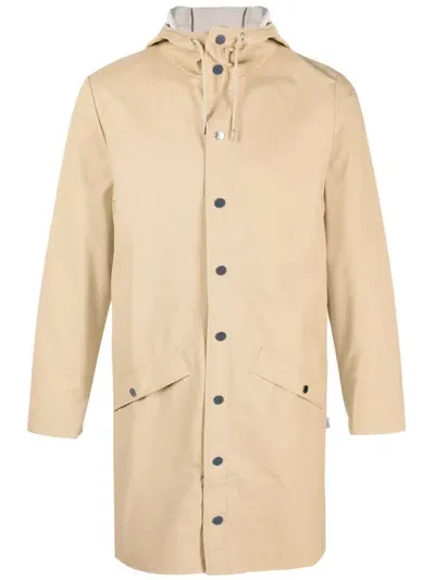 Rains Hooded Long-sleeve Raincoat In Sand