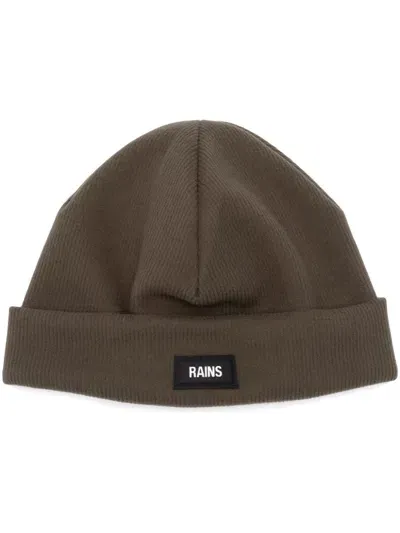 Rains Logo-appliqué Ribbed Beanie In Green