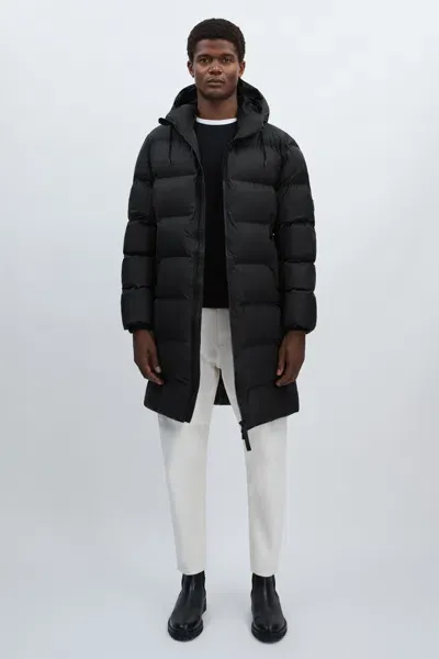 Rains Long Hooded Puffer Jacket In Black