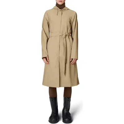 Rains Waterproof A-line Long Raincoat In Sand