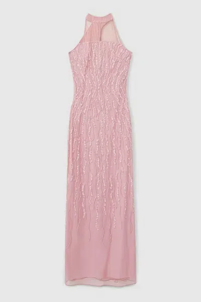 Raishma Pink Embellished Halter Neck Maxi Dress