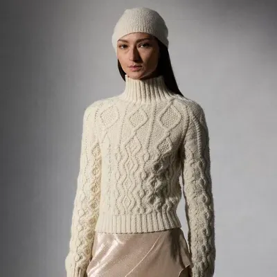 Ralph Lauren Aran-knit Cashmere Funnelneck Sweater In Cream