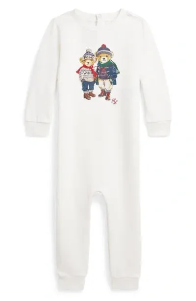 Ralph Lauren Babies'  Bear Graphic Long Sleeve Fleece Footie In Nevis