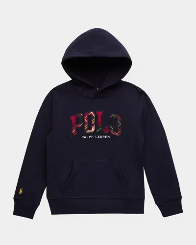 Ralph Lauren Kids' Boy's Festive Logo-print Hoodie In Rl Navy