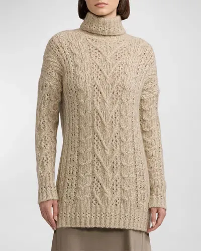 Ralph Lauren Cable-knit Cashmere Turtleneck Sweater In Mineral Mo