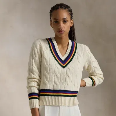 Ralph Lauren Cable-knit Wool-cashmere Cricket Sweater In Cricket Cream