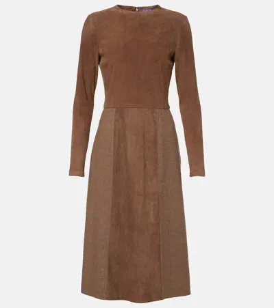 Ralph Lauren Carlita Flannel-trimmed Suede Midi Dress In Beige