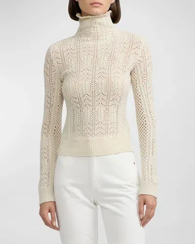 Ralph Lauren Cashmere Pointelle Funnelneck Sweater In Cream