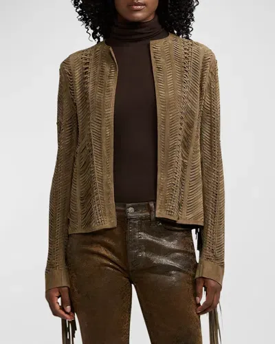 Ralph Lauren Christie Fringe-trim Lamb-suede Jacket In Taupe