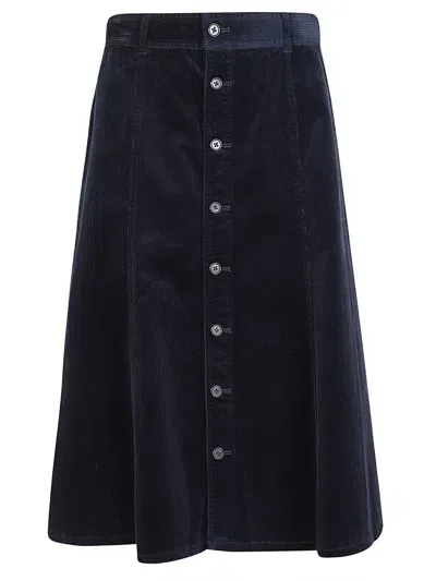 Ralph Lauren Corduroy A-line Midi Skirt In Navy