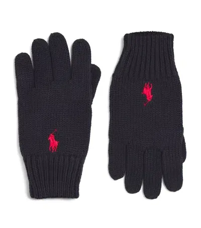 Ralph Lauren Kids' Cotton Polo Pony Gloves In Navy