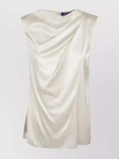 Ralph Lauren Draped Satin Top Asymmetric Detail In White