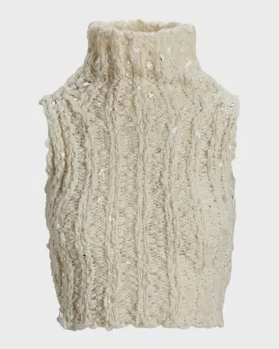 Ralph Lauren Embellished Sleeveless Turtleneck In Cream