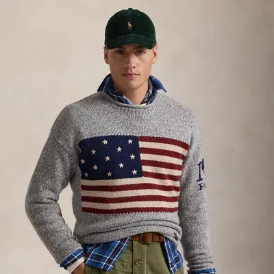 Ralph Lauren Flag Wool Roll-neck Sweater In Grey Combo