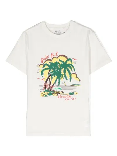 Ralph Lauren Kids' Graphic-print Cotton T-shirt In Nevis