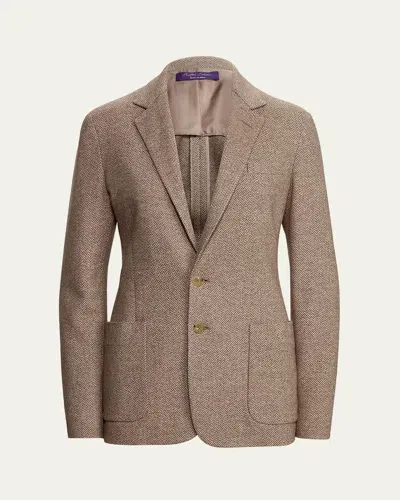 Ralph Lauren Hailey Wool-blend Herringbone Jacket In Beige