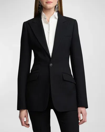 Ralph Lauren Hardison Single-breasted Light Lux Wool Crepe Jacket In Black