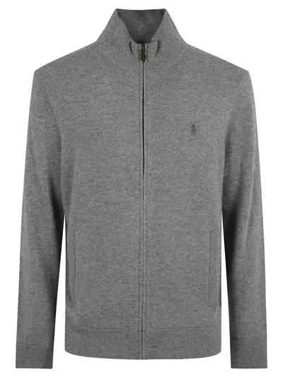 Ralph Lauren High-neck Logo Embroidery Zipped Jacket In Gray