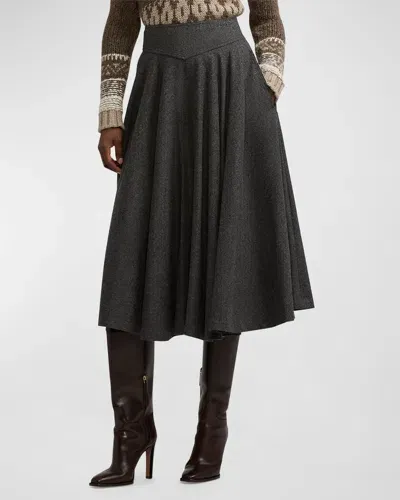 Ralph Lauren Jennine Wool Flannel Skirt In Grey