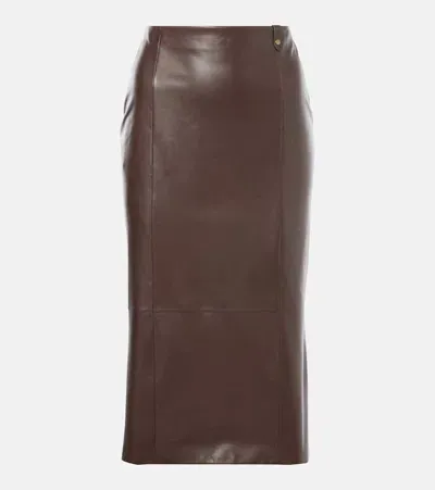 Ralph Lauren Leather Pencil Skirt In Luggage Brown