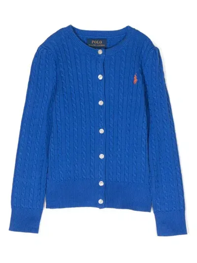 Ralph Lauren Kids' Logo-embroidered Cable-knit Cardigan In Blue