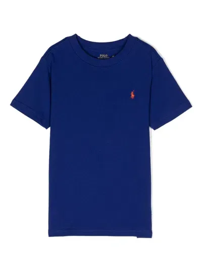 Ralph Lauren Kids' Logo-embroidered Cotton T-shirt In Blue