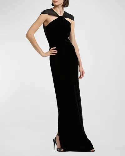 Ralph Lauren Maiden Velvet Evening Dress In Black