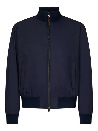 Ralph Lauren Maritime Navy Mulberry Silk Bomber Jacket Wit In Blue