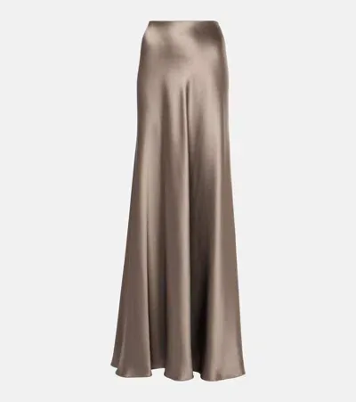 Ralph Lauren Masina Stretch Satin Skirt In Grey