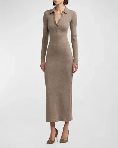 Ralph Lauren Mélange Wool Jersey Polo Day Dress In Grey