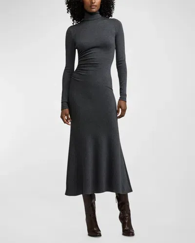 Ralph Lauren Mélange Wool Jersey Turtleneck Day Dress In Grey