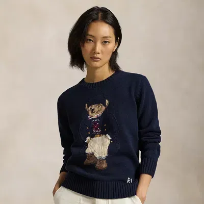 Ralph Lauren Polo Bear Cotton Crewneck Sweater In Hunter Navy Multi