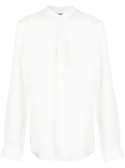 Ralph Lauren Purple Label Band-collar Linen Shirt In Nude