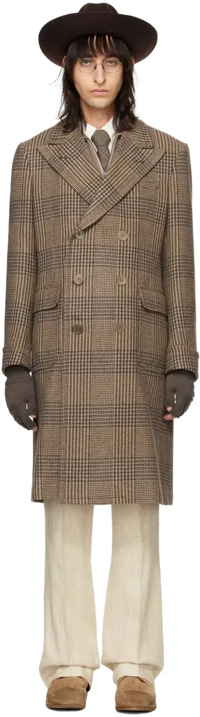 Ralph Lauren Purple Label Brown Plaid Coat In Taupe/brown Multi